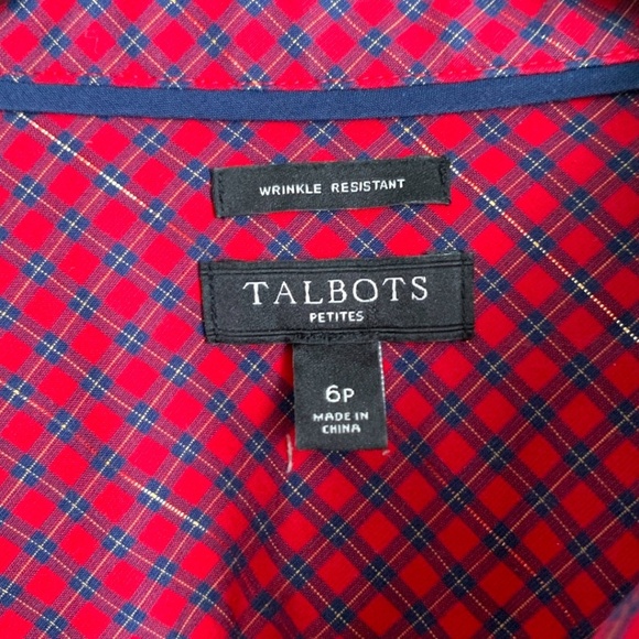 Talbots Petites Women's Size 6P Red Plaid with Metallic Gold Wrinkle Resistant - Picture 7 of 8